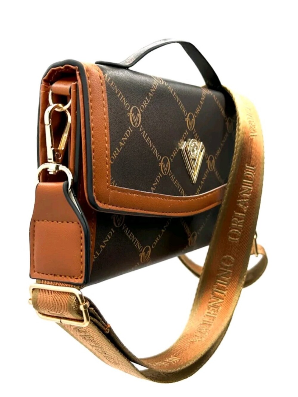 Valentino Orlandi Brown & Tan Logo Crossbody Bag. MSRP $159 NWT. - Picture 2 of 6